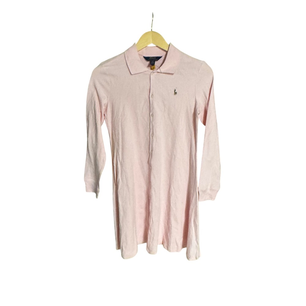 Polo Ralph Lauren Dress Long Sleeve‎ Pink Collared  Logo Size L (12-14)